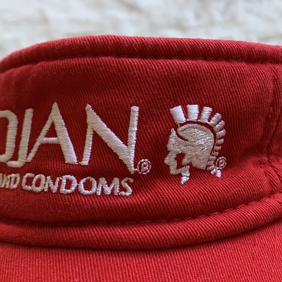 VINTAGE Trojan Brand Hat Red Visor Strap Back 90s - Picture 2 of 5